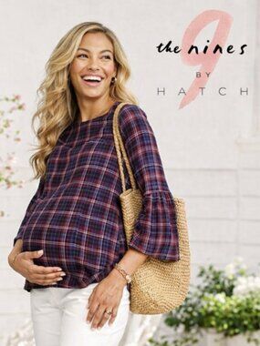 HATCH Maternity Plaid Blouse Navy Berry Boho Flowy Top Size M Pregnancy
